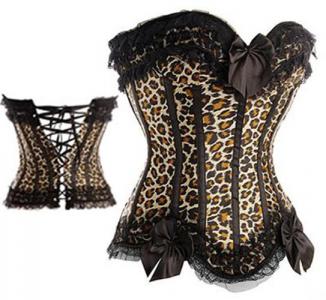 Leopard satin corset with lace and knots, sexy burlesque pinup