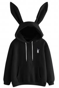 Black hoodie sweatshirt with bunny ears, cute kawaii