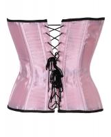 Satin pink corset with lace and black bows with garter belt, sexy burlesque