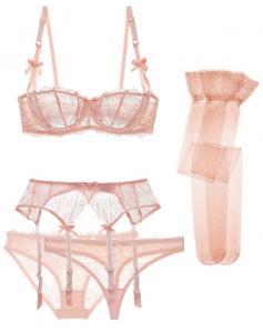 5pcs nude pink lingerie set with transparent lace, sexy underwear