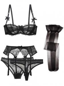 5pcs black lingerie set with transparent lace, sexy underwear