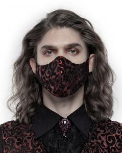 Black mask with baroque red shiny embroidery, elegant gothic, Punk Rave