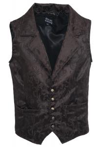 Brown satin sleeveless jacket, baroque patterns, steampunk aristocrat
