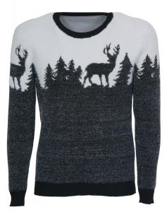Grey and white Christmas sweater, deer and forest, cocconing casual gift