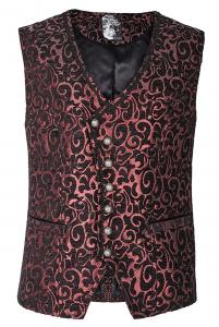 Red arabesque pattern aristocrat waistcoat, buttons and pockets, Punk Rave