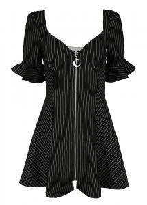 Black Sweetheart dress with pinstripes, silver moon charm, gothic nugoth, restyle