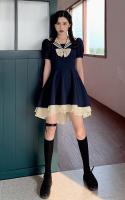 Cute Japanese schoolgirl manga inspired navy blue and cream dress