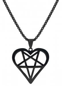 Collier coeur pentacle invers noire, sorcellerie witch nugoth goth occulte