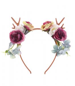 Roses and pastel flowers Headband with deer antlers, cute paggan