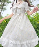 Robe blanche  petites fleurs, noeud et dentelle, sweet lolita mode japon core