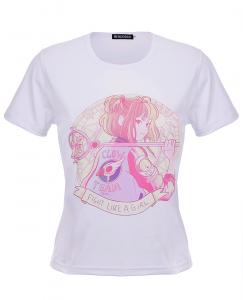 Sakura Glow Team, Fight Like A Girl, white short-sleeved t-shirt, manga anime