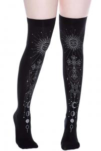 Black Damiana Stockings with white occult patterns, KILLSTAR, satanic gothic