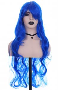 Perruque longue bleue ondule 80cm, cosplay