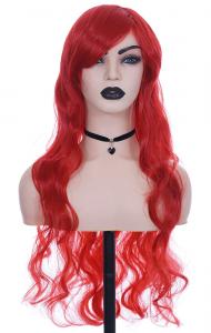 Perruque longue rouge ondule 80cm, cosplay