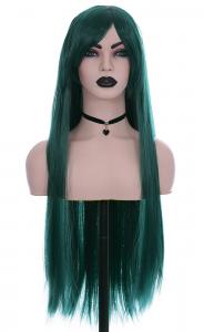 Dark green blonde long straight wig 80cm, Cosplay