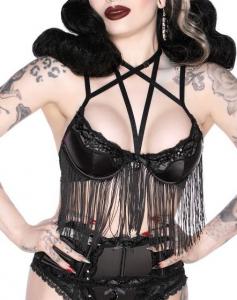 She\'s Poison black Bra with straps, lace and fringes, KILLSTAR, sexy gothic