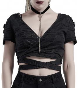 Black ripped fabric crop top and waist straps, goth rock punk rave