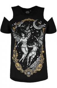 Black The Furies t-shirt, bare shoulder, Restyle bat succubus gothic witch nugoth