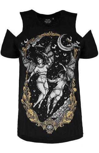 Black The Furies t-shirt, bare shoulder, Restyle bat succubus gothic witch nugoth