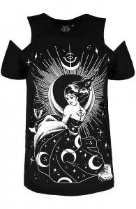 Black Now Witch t-shirt, bare shoulder, Restyle tarot gothic witch nugoth