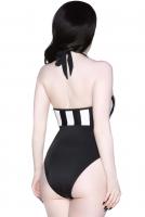 Juiced Up One Piece KILLSTAR, black and white stripes goth pinup swimsuit