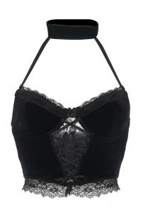 Black velvet crop top bustier, lace and chocker, sexy goth