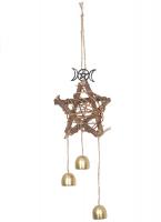 Carillon suspension pentagramme en bois, dcoration protection witchy occulte