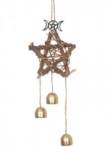 Carillon suspension pentagramme en bois, dcoration protection witchy occulte