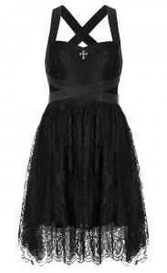 Black lace covered strappy dress, cute casual gothic
