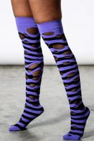 Chaussettes hautes violettes  rayures noires et rsille, KILLSTAR goth cyber zombie