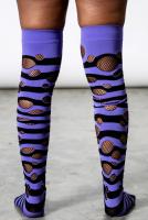 Chaussettes hautes violettes  rayures noires et rsille, KILLSTAR goth cyber zombie
