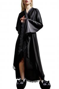 Robe de chambre noire, bordure en dentelle, lgante chill KILLSTAR, goth witch