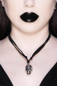 Inferno Necklace, silver skull and black cord, Killstar goth