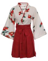 Ensemble kimono rouge  fleurs et accessoires, costume yukata inspiration japon manga