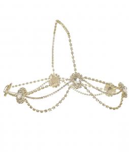 Golden crown diadem tiara with stones and rhinestones, fairy elven fantasy jewel