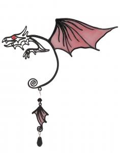Tour d\'oreille ferique dragon noir et rouge, bijou d\'oreille fantaisie