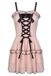 Pink cute dress with black lace-up and moon, kawaii rock, Darkinlove