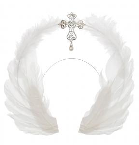 Angelic halo headband with white feathers and cross