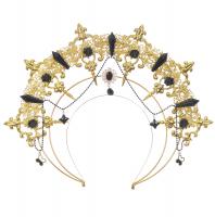 Kit DIY to assemble, filigree golden angelic halo headband with black crystals and roses