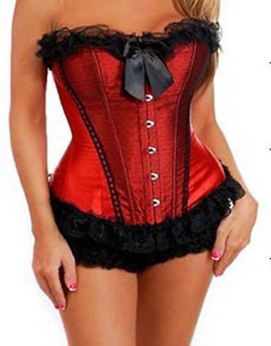 Red Corset with black lace and seams