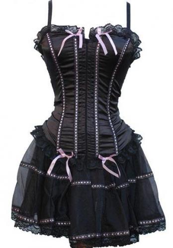 Corset dress, black with white seams, lace and straps