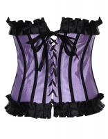 Satin purple bone and black frilly corset, sexy elegant
