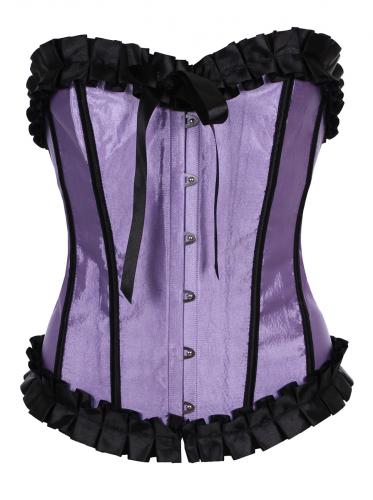 Satin purple bone and black frilly corset, sexy elegant