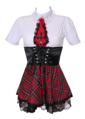 Schoolgirl dress with binding blet and tie
