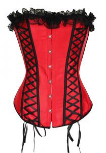 Red corset, black lacing on sides