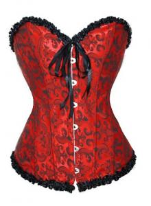 Red corset with ribbons and flowers