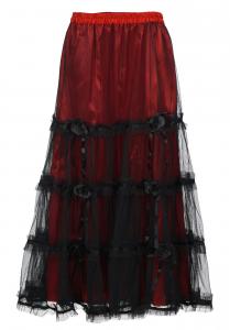 Renaissance long skirt red and black with lace and roses 2324