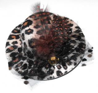 Mini chapeau panthre lopard marron blanc avec pierre et plumes