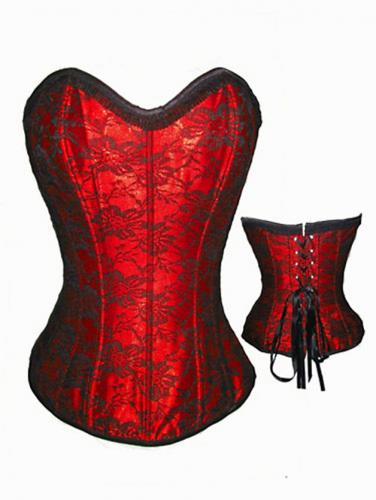 Superior quality red corset with lace flowers