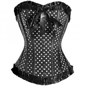 Black Corset with white dots, lace and bow